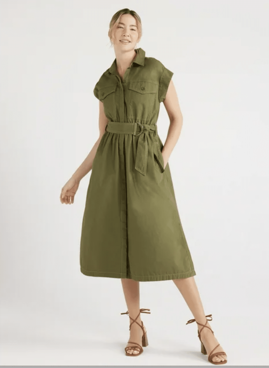 Army green shirt dress for women. 